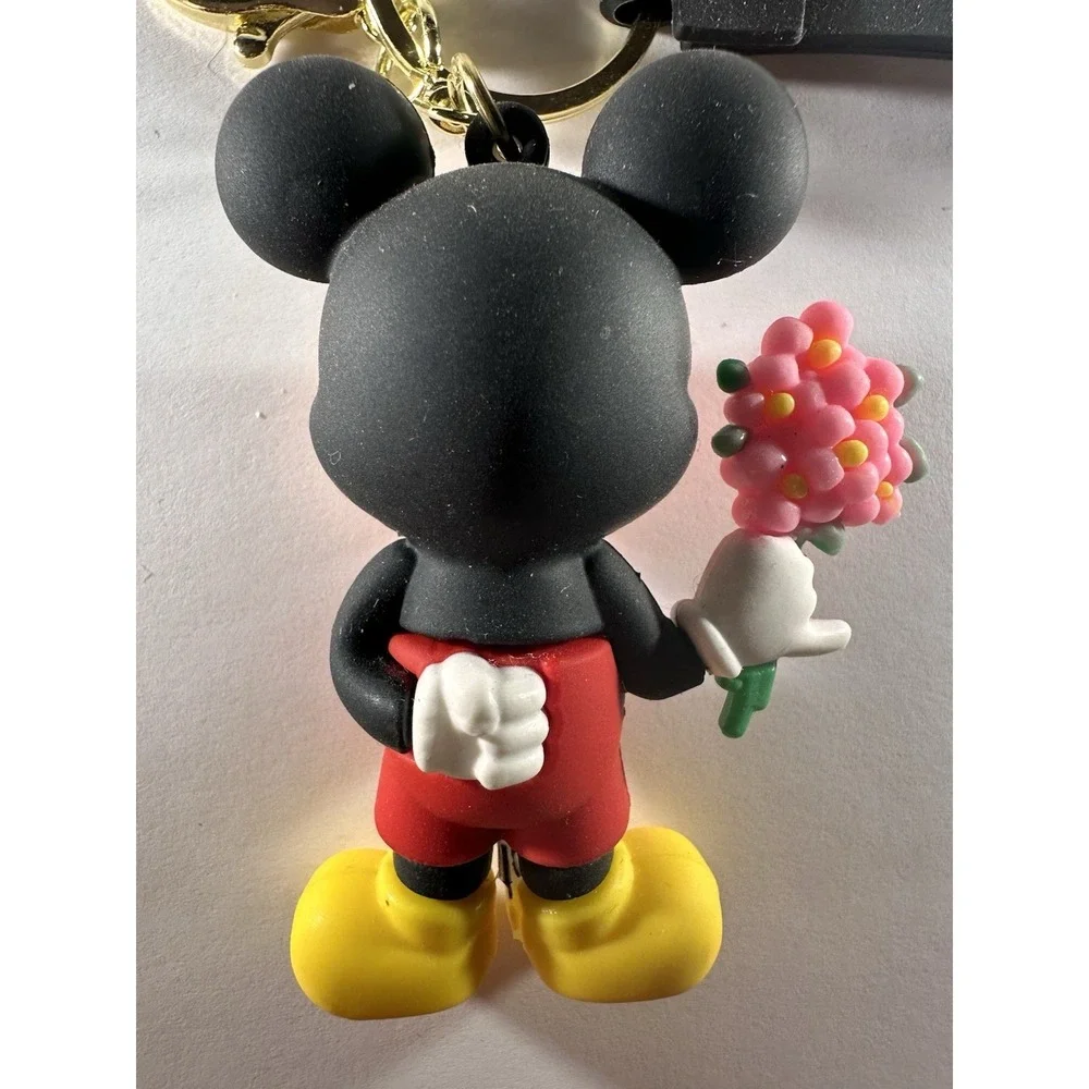 Disney Mickey Mouse holding flowers 3D Keychain with wrist strap for backpack